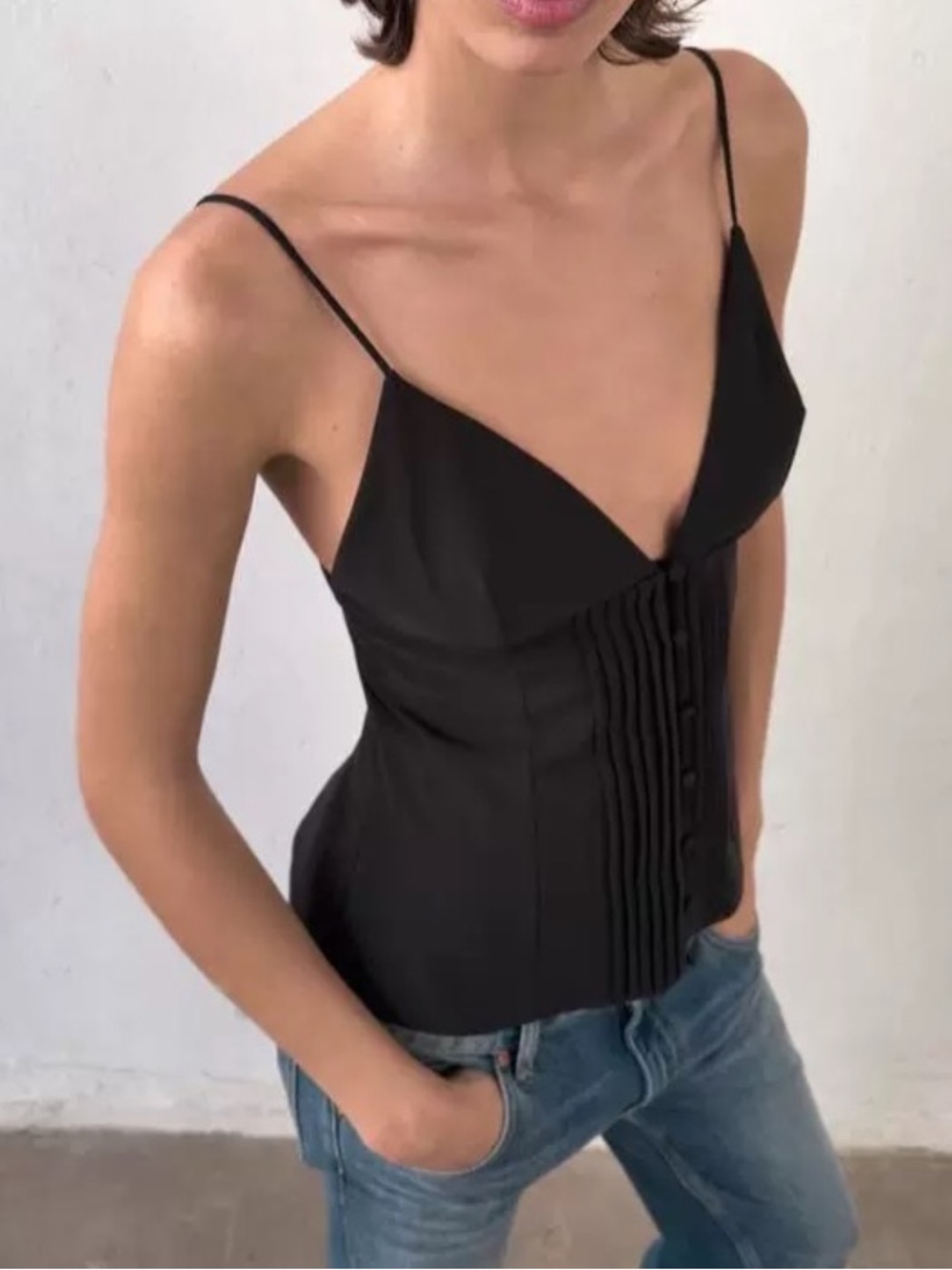 Zara Black Spaghetti-Strap Corset Camisole
